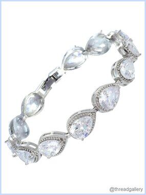 Pear Cut Birthstone CZ White Gold Plated Tennis Bracelet